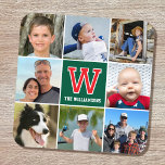 Porta-copo Família de Colagem de Fotografias Vermelha Monogra<br><div class="desc">Celebre sua família e pessoas amadas com uma colagem de fotos especialmente curada! Esta design de porta copos de plástico duro na moda mostra oito das suas fotografias favoritas, um monograma com letra solteiro e texto personalizado. Perfeito para o nome de um indivíduo ou sobrenome de uma família. Um modelo...</div>