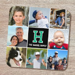 Porta-copo Família de Colagem de Fotos Preto Verde Monograma<br><div class="desc">Celebre sua família e pessoas amadas com uma colagem de fotos especialmente curada! Esta design de porta copos de plástico duro na moda mostra oito das suas fotografias favoritas, um monograma com letra solteiro e texto personalizado. Perfeito para o nome de um indivíduo ou sobrenome de uma família. Um modelo...</div>