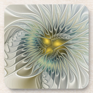 Porta-copo Fantasia de Flor de Prata Dourada Arte Fractal Abs