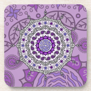 Porta-copo Fantasia de Mehndi em Suporte Quadrado de Prata