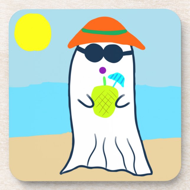 Porta-copo Fantasma de Verão Spooky na Praia (Frente)