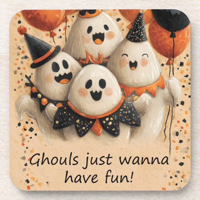 Porta-copo Fantasmas bonitos do Halloween com texto (Frente)
