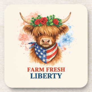 Porta-copo Farm Fresh Liberty Highland Cow Patriotic USA Art