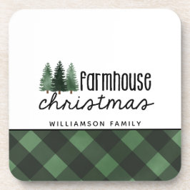 Porta-copo Farmhouse Christmas Green Xadrez Family Name