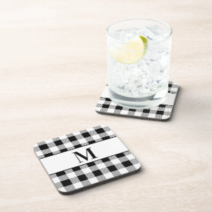 Porta-copo Farmhouse Monograma Xadrez Black White Buffalo