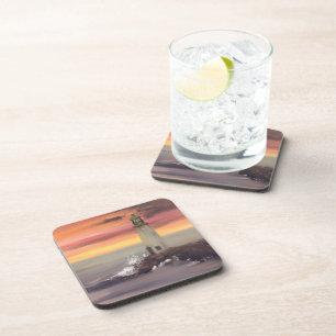 Porta-copo Farol Costeiro Com Céu Cor-De-Rosa E Laranja