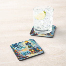 Porta-copo Farol de Árvore de Natal Azul Costeiro Náutico