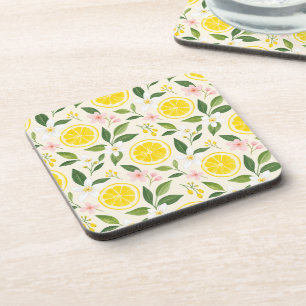 Porta-copo Fatias de limão amarelo brilhante de verão e flore
