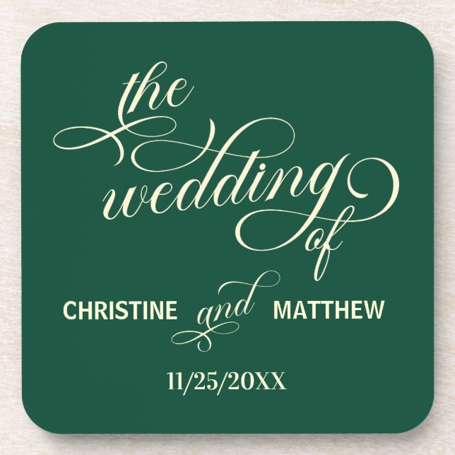 Porta-copo Favor do Casamento Teal de Calliografia Elegante (Frente)