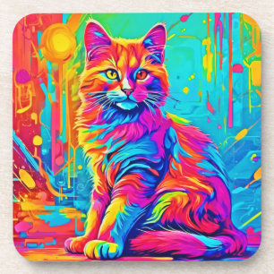 Porta-copo Felino Luminoso: Neon Gato Colorido