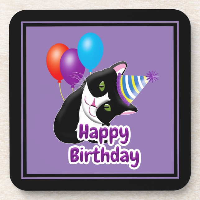 Porta-copo Feliz Aniversário Gato (Frente)