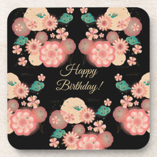 Porta-copo Feliz aniversario - jardim de flores do pêssego d