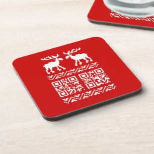 Porta-copo Feliz ano novo de Código QR do Sweater de Natal F