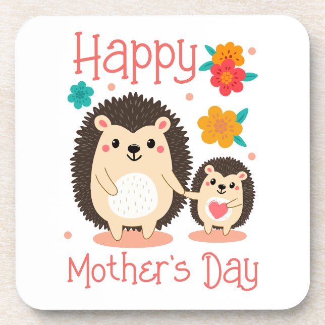 Porta-copo Feliz Dia das Mães Mamãe e Bebêouriço-cacheiro (Frente)