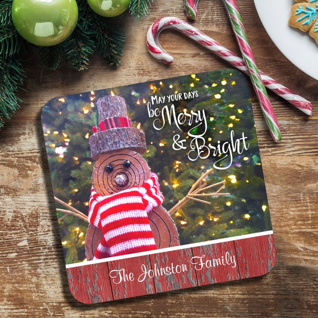 Porta-copo Feliz e Bright - Nome Personalizado Rustic Snowman (Criador carregado)