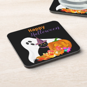 Porta-copo Feliz Halloween Fantasma e Gato Preto de Plástico