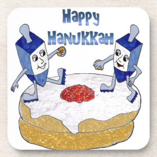 Porta-copo Feliz Hanukkah Dançando Dreidels Jelly Doughnut