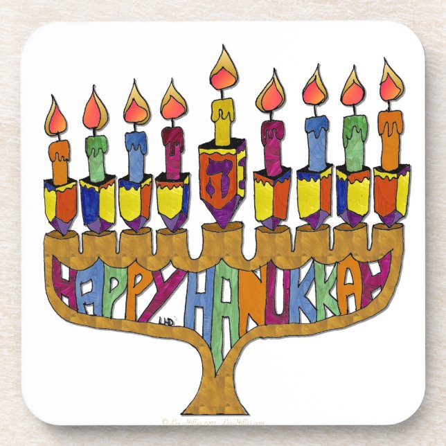 Porta-copo Feliz Hanukkah Dreidels Menorá (Frente)