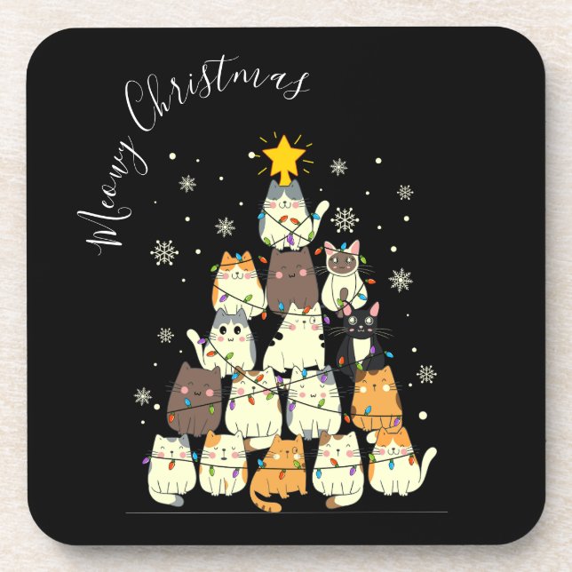 Porta-copo Feliz Natal Árvore de Gatos (Frente)