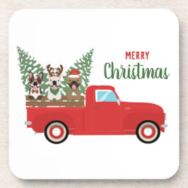 Porta-copo Feliz Natal Francês Bulldog Red Pickup Truck
