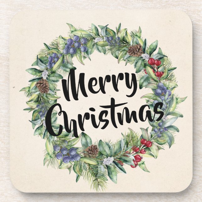 Porta-copo Feliz Natal - Frota - Aquarela Pintada À Mão (Frente)