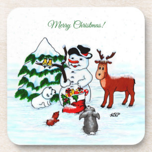 Porta-copo Feliz Natal! Homem de Neve com Amigos