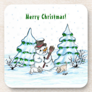Porta-copo Feliz Natal! Neve com Cat e Puppy