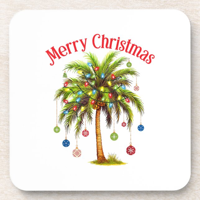 Porta-copo Feliz Natal Palm Tree Light Havaiana Tropical (Frente)