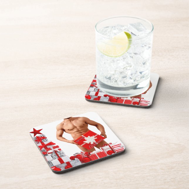 Porta-copo Feliz Natal SlipperyJoe presente vermelho branco p (Lado Direito)