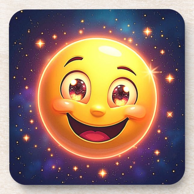 Porta-copo Feliz Olhos Cósmicos Emoji (Frente)