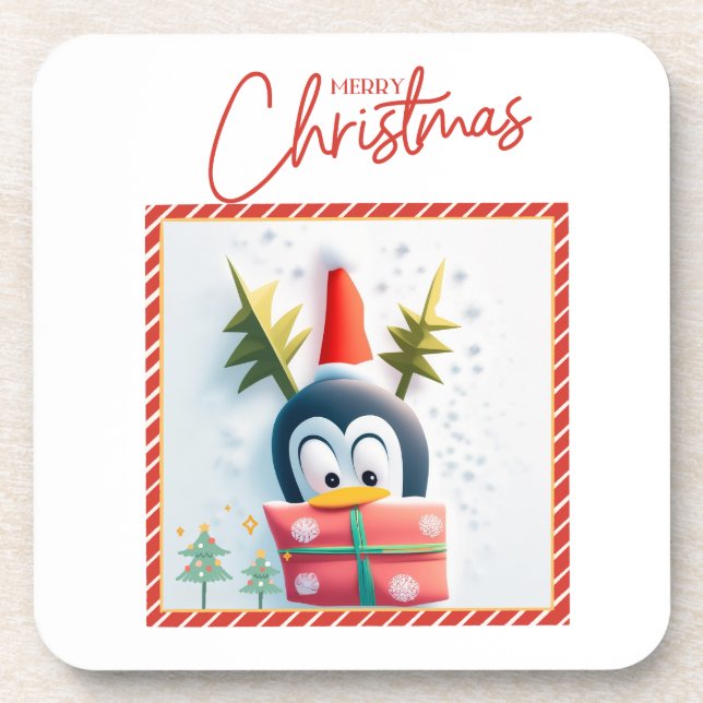 Porta-copo Feliz Pinguim de Natal (Frente)