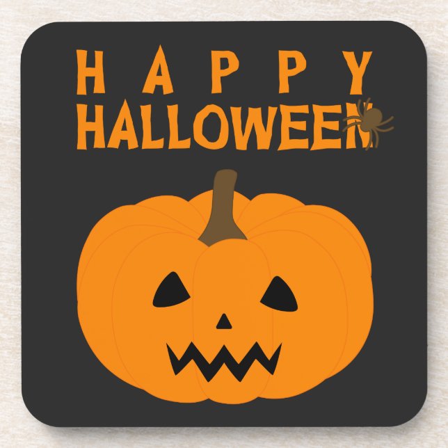 Porta-copo Feliz texto de Halloween e abóbora em preto (Frente)