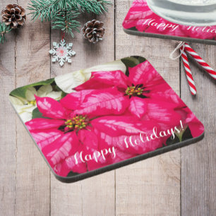 Porta-copo Felizes Feriados Rosa Poinsettias Floral