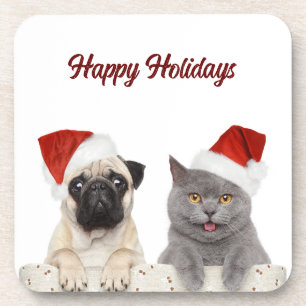 Porta-copo Férias de Natal Feliz e Gato