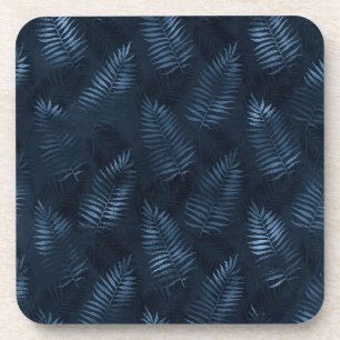 Porta-copo Ferns Azuis Claro Contra Fundo Azul Escuro