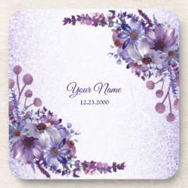 Porta-copo Festa de Casamento Brilho Floral Azul Roxo Rosa