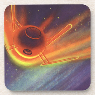 Porta-copo Ficção científica retrô, foguete brilhante no espa