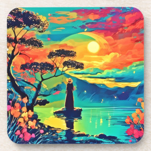 Porta-copo Figura Solitária ao Pôr do Sol