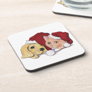 Porta-copo Filhote de Labrador de Natal Fofo e Gato Tabby Lar