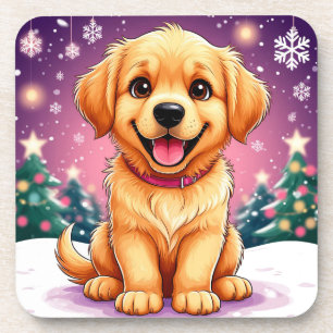 Porta-copo Filhote de Retriever Dourado Sentado na Neve de Na