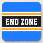 Porta-copo Fim da ZONA Brilhante Azul Amarelo Bandas de Futeb<br><div class="desc">Este design de futebol,  esportivo,  apresenta dentro de texto da ZONA FINAL atlética,  uma faixa preta com pinstripes brancas e amarelas contra listras externas azuis brilhantes. O texto e as cores neste design podem ser personalizados.</div>