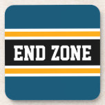 Porta-copo Fim da ZONA Teal Azul Amarelo Espelhos Pretos<br><div class="desc">Este design de futebol apresenta dentro de texto da ZONA FINAL atlética,  uma faixa preta destacada com pinstripes brancas e amarelas contra listras externas azuis. O texto e as cores neste design podem ser personalizados.</div>