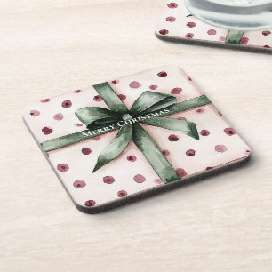 Porta-copo Fita e Arco verdes de pontos cor-de-rosa Natal