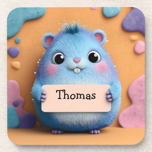 Porta-copo Fixe Fluffy Blue Hamster Segurando um Sinal com No (Frente)