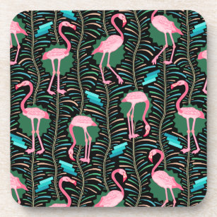 Porta-copo Flamingo Birds 20s Deco Ferns Padrão Preto Verde