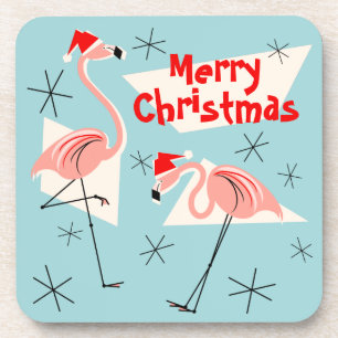 Porta-copo Flamingo Santas de plástico azul de Natal