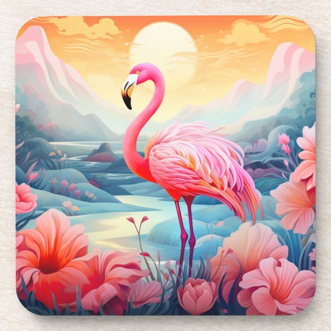 Porta-copo Flamingo Tropical com Flores (Frente)