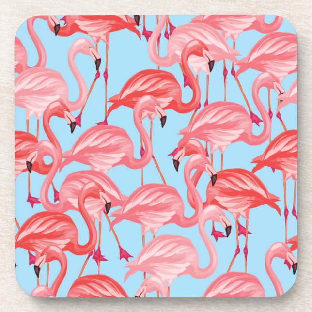 Porta-copo Flamingos cor-de-rosa brilhantes no azul (Frente)