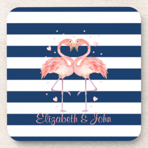Porta-copo Flamingos Rosa Apaixonados,Listras Azul-Marinho
