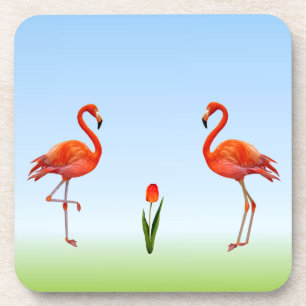 Porta-copo Flamingos Rosa & Flor de Tulipa em Azul Claro